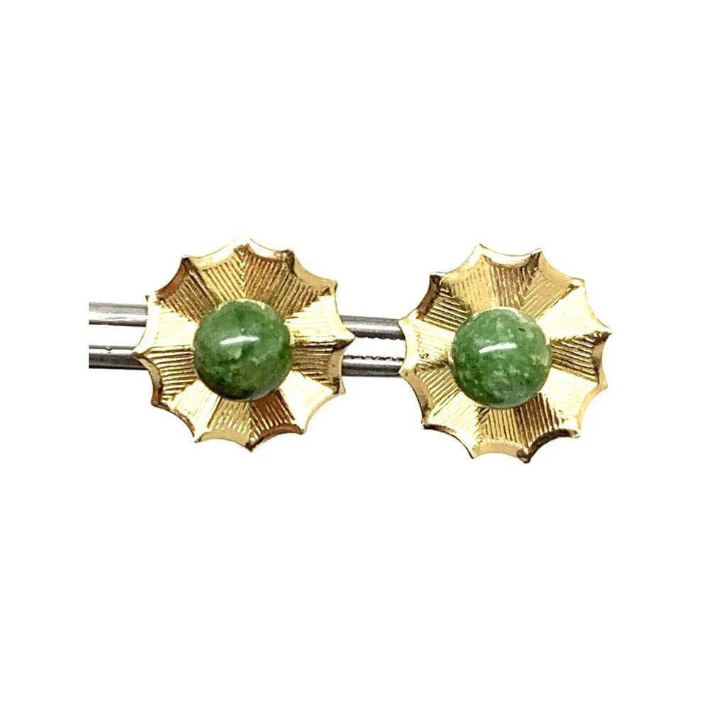Earrings Pendant Set 14k Yellow Gold Green Gemstone 6mm Women's Estate Jewelry